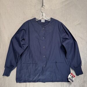 American Classic Scrubs Jacket Womens Large Blue Snap Front Scrub Made USA
